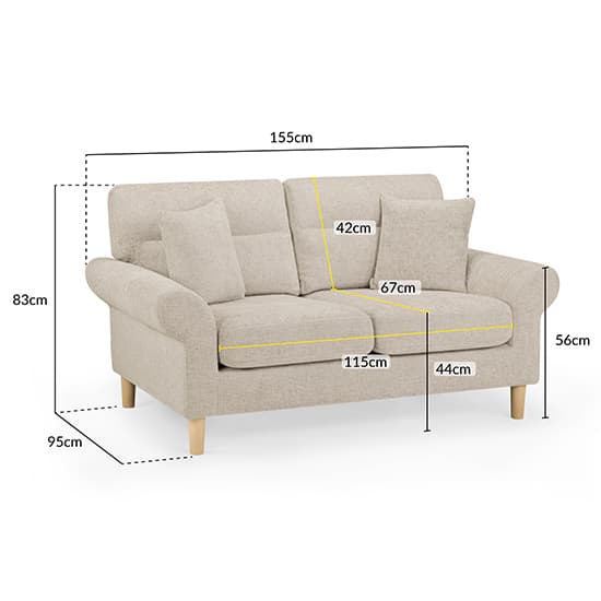 Fairfax Fabric 2 Seater Sofa In Beige With Oak Wooden Legs_6