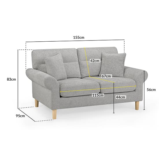 Fairfax Fabric 2 Seater Sofa In Silver With Oak Wooden Legs_6