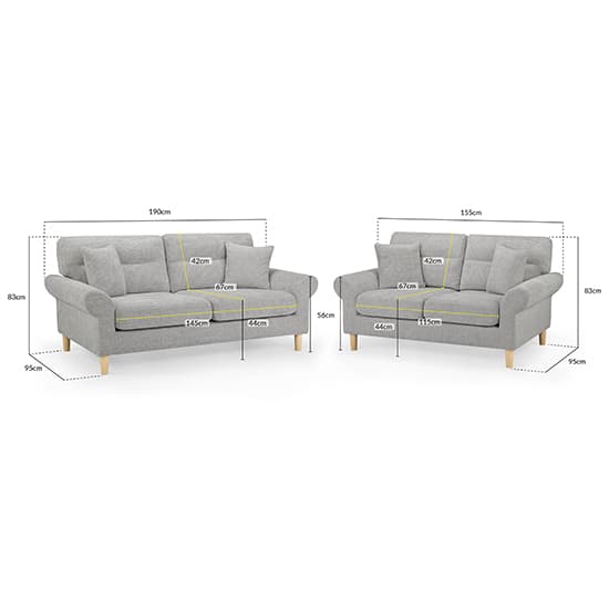 Fairfax Fabric 3+2 Seater Sofa Set In Silver With Oak Wooden Legs_6