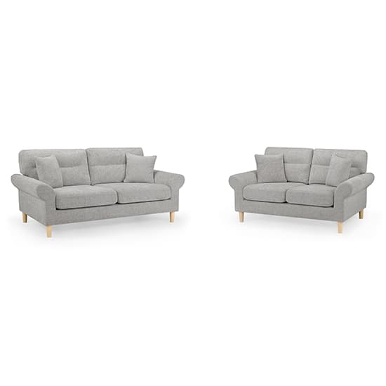 Fairfax Fabric 3+2 Seater Sofa Set In Silver With Oak Wooden Legs_1