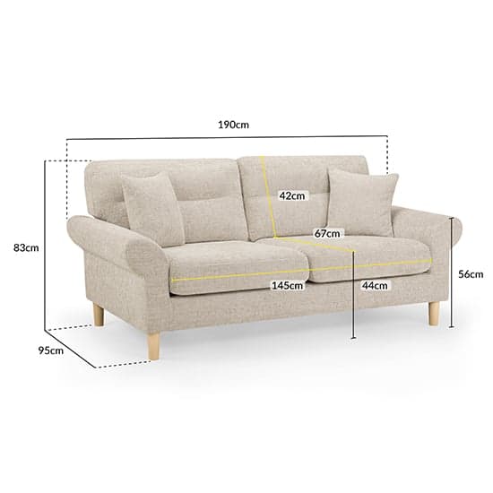 Fairfax Fabric 3 Seater Sofa In Beige With Oak Wooden Legs_6