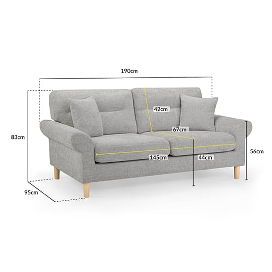 Fairfax Fabric 3 Seater Sofa In Silver With Oak Wooden Legs_6