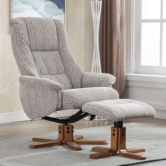 Fairlop Fabric Swivel Recliner Chair And Footstool In Wheat_2
