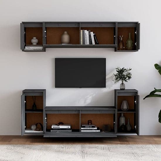 Falan Solid Pinewood Entertainment Unit In Grey_2