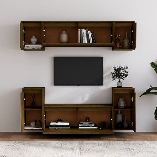 Falan Solid Pinewood Entertainment Unit In Honey Brown_2