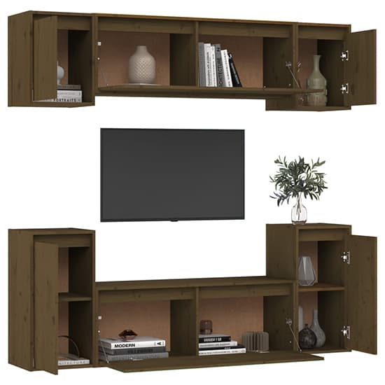 Falan Solid Pinewood Entertainment Unit In Honey Brown_4