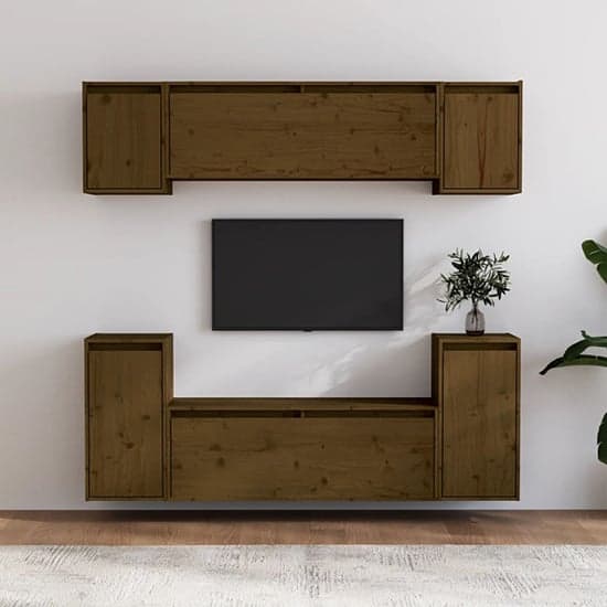 Falan Solid Pinewood Entertainment Unit In Honey Brown_1