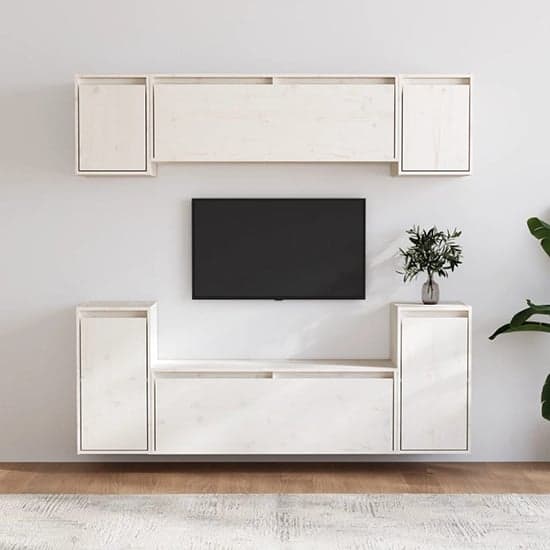 Falan Solid Pinewood Entertainment Unit In White_1