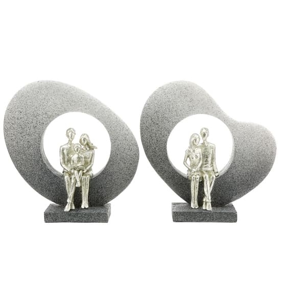 Family In Bow Polyresin Set Of 2 Sculpture In Grey_2