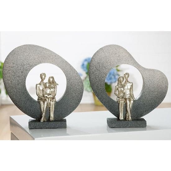 Family In Bow Polyresin Set Of 2 Sculpture In Grey