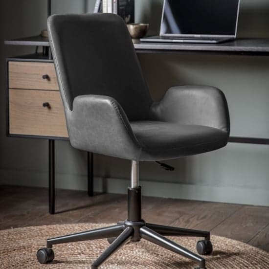 Farada Swivel Faux Leather Office Chair In Charcoal_1