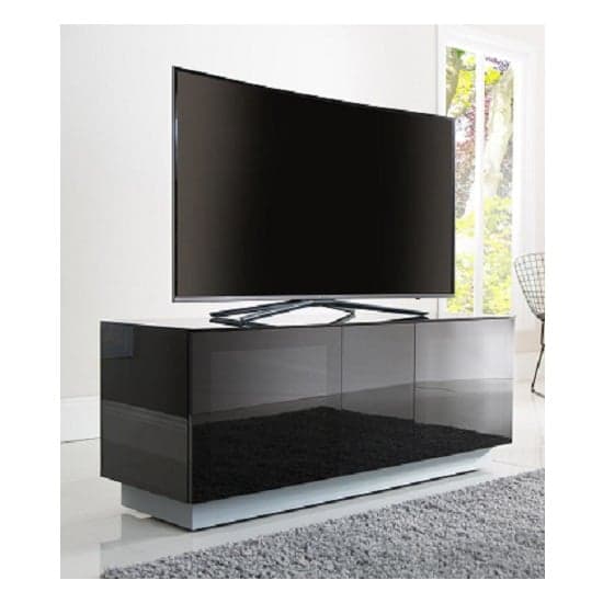 Elements Glass TV Stand With 2 Glass Doors In Black_1