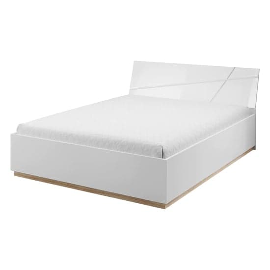 Fargo High Gloss King Size Bed With Storage In White_2