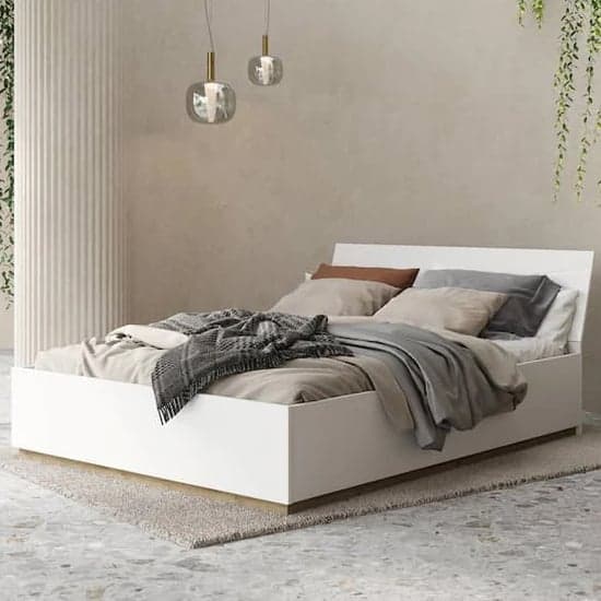 Fargo High Gloss King Size Bed With Storage In White_1