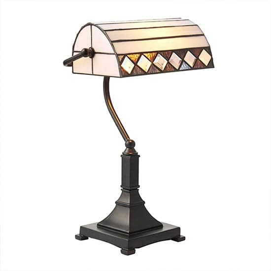 Fargo Tiffany Glass Bankers Table Lamp In Dark Bronze_2