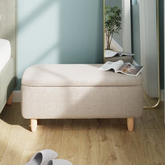 Farica Boucle Fabric Storage Hallway Bench In Natural Stone_1