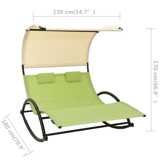 Faris Textilene Double Sun Lounger With Canopy In Green Cream_5