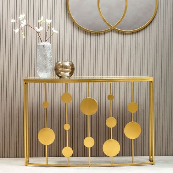 Farota Mirrored Glass Top Console Table With Gold Metal Base_1