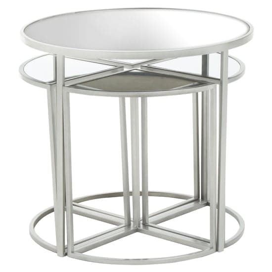 Farota Set Of 5 Mirrored Top Side Tables With Silver Frame_2