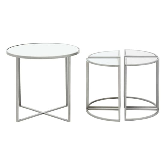 Farota Set Of 5 Mirrored Top Side Tables With Silver Frame_3