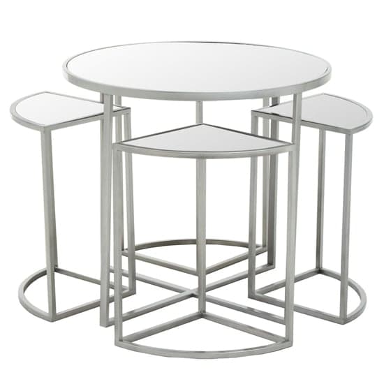 Farota Set Of 5 Mirrored Top Side Tables With Silver Frame_1