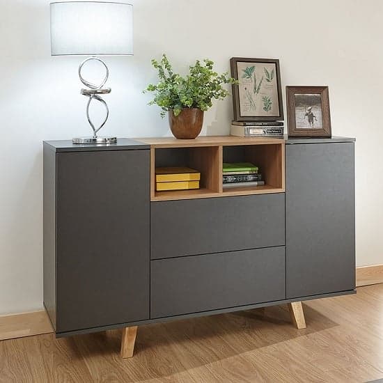 Melbourn Wooden Sideboard In Grey And Oak Effect With 2 Doors_1