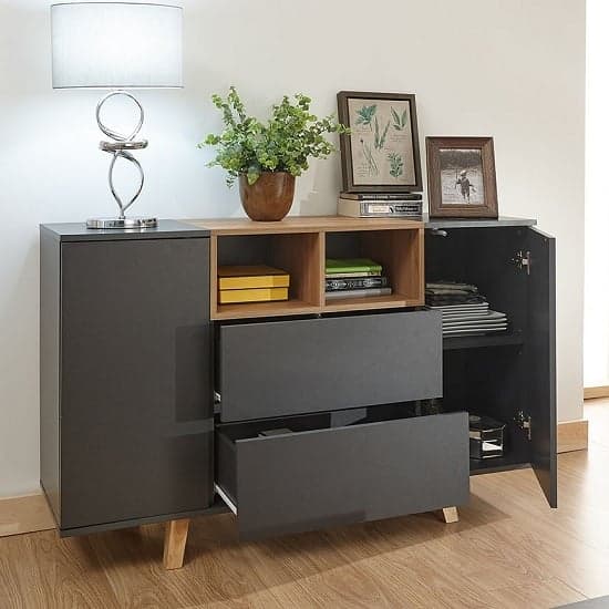 Melbourn Wooden Sideboard In Grey And Oak Effect With 2 Doors_2