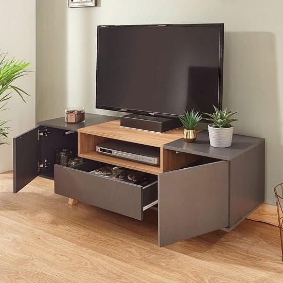 Melbourn TV Stand In Grey And Oak Effect With 2 Doors_2