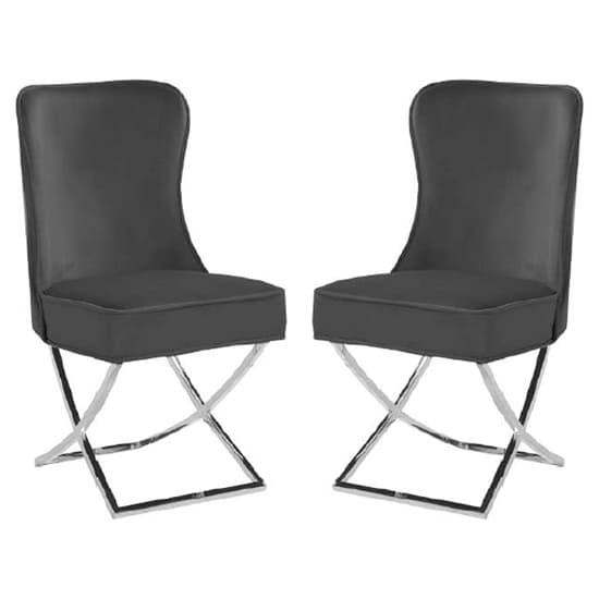 Fatin Black Velvet Dining Chairs With Chrome Legs In Pair Furniture