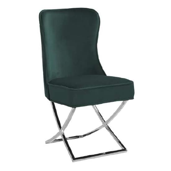Fatin Green Velvet Dining Chairs With Chrome Legs In Pair_2