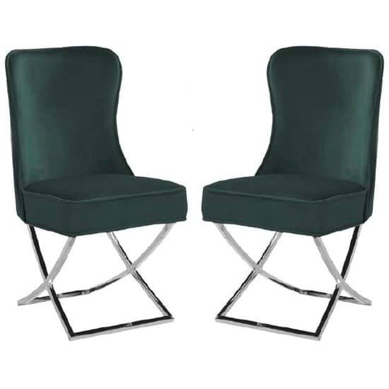 Fatin Green Velvet Dining Chairs With Chrome Legs In Pair_1