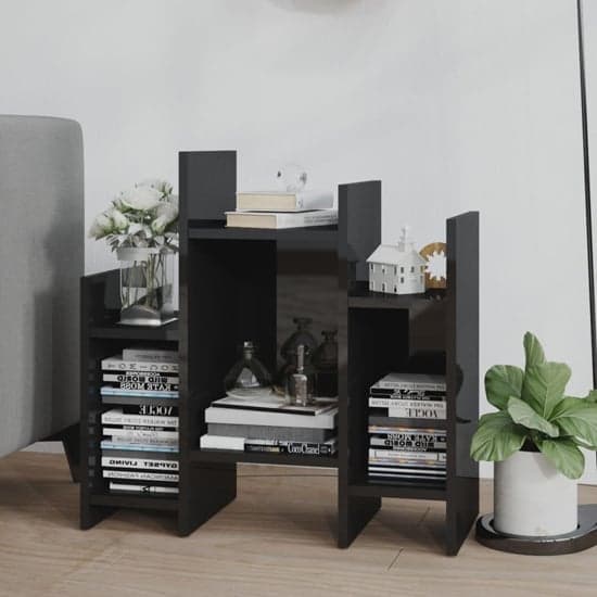 Faxon High Gloss Side Table In With 6 Shelves In Black_2