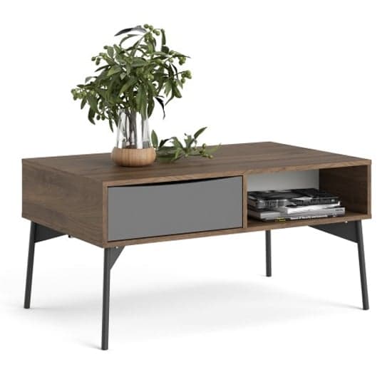 Felton Wooden 1 Drawer Coffee Table In Grey And Walnut_2