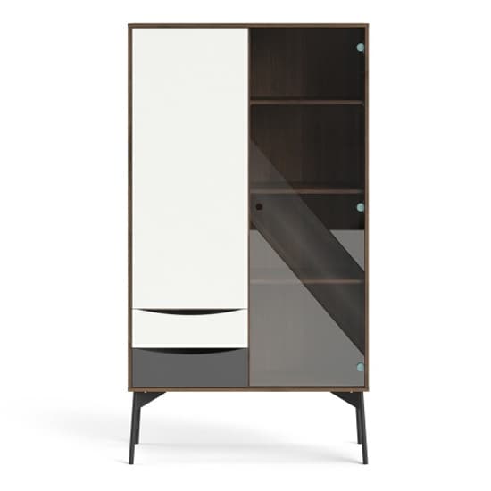 Felton 2 Doors And 2 Drawers Display Cabinet In Grey And Walnut_5