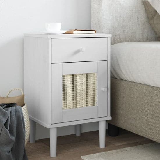 Fenland Wooden Bedside Cabinet With 1 Door 1 Drawer In White_1