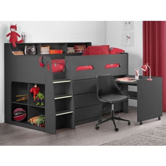 Jadiel Midsleeper Storage Children Bed In Anthracite With Desk_1