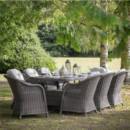 Ferax Outdoor 8 Seater Dining Set In Grey Weave Rattan