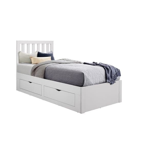 Ferndale Wooden Single Bed In White With 4 Drawers