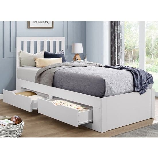 Ferndale Wooden Single Bed In White With 4 Drawers_2