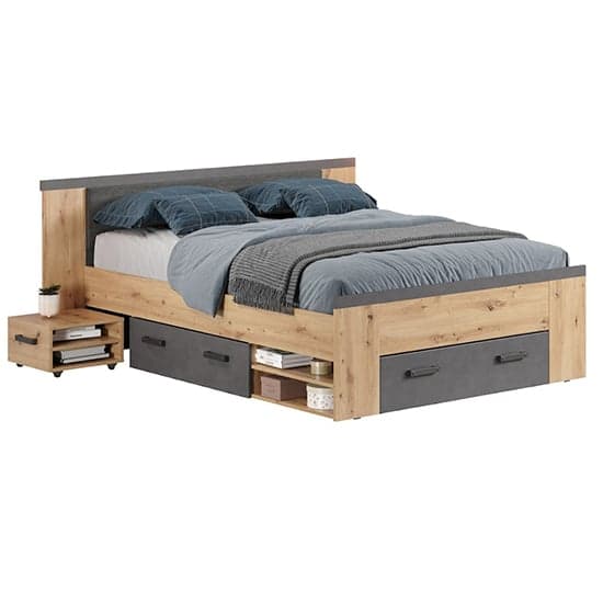 Fero Wooden Double Bed With Storage In Artisan Oak And Matera_3