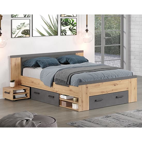 Fero Wooden Double Bed With Storage In Artisan Oak And Matera_1