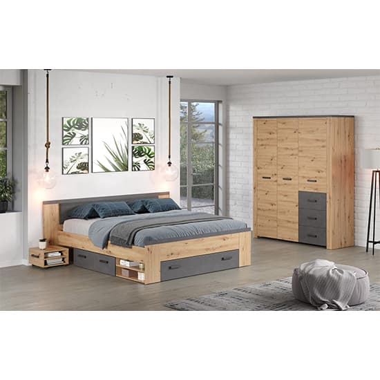 Fero Wooden King Size Bed With Storage In Artisan Oak Matera_5