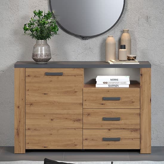Fero Sideboard With 1 Door 3 Drawers In Artisan Oak With LED_2