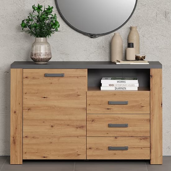 Fero Sideboard With 1 Door 3 Drawers In Artisan Oak With LED_4