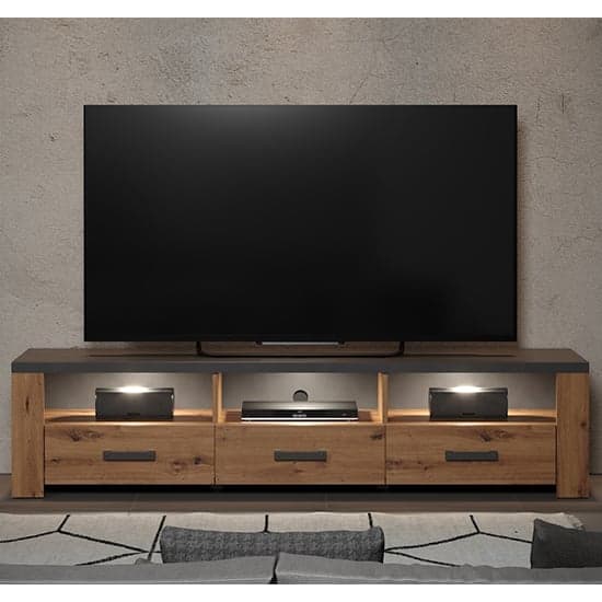 Fero TV Stand With 3 Drawers In Artisan Oak And Matera With LED_2