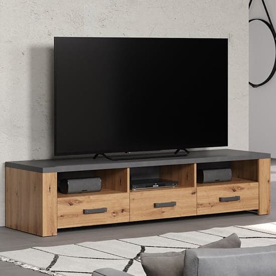 Fero TV Stand With 3 Drawers In Artisan Oak And Matera With LED_3
