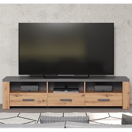 Fero TV Stand With 3 Drawers In Artisan Oak And Matera With LED_4