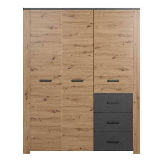 Fero Wooden Wardrobe With 3 Doors In Artisan Oak And Matera_4