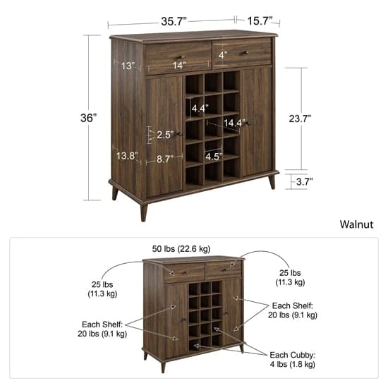 Ferris Wooden Bar Cabinet With 2 Doors 2 Drawers In Walnut_5