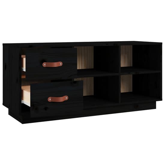 Ferrol Pinewood Shoe Storage Bench With 2 Drawers In Black_5